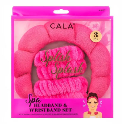 CALA hot pink spa headband and wristband set in retail packaging