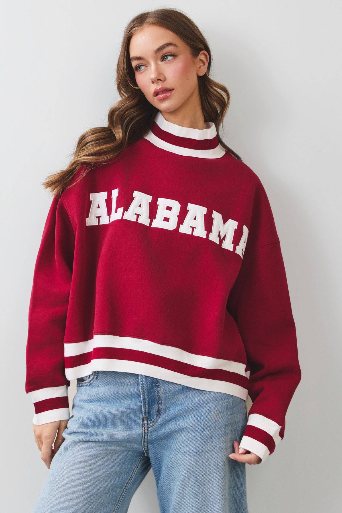 Pretty Follies Alabama Striped Detail Sweatshirt in Crimson