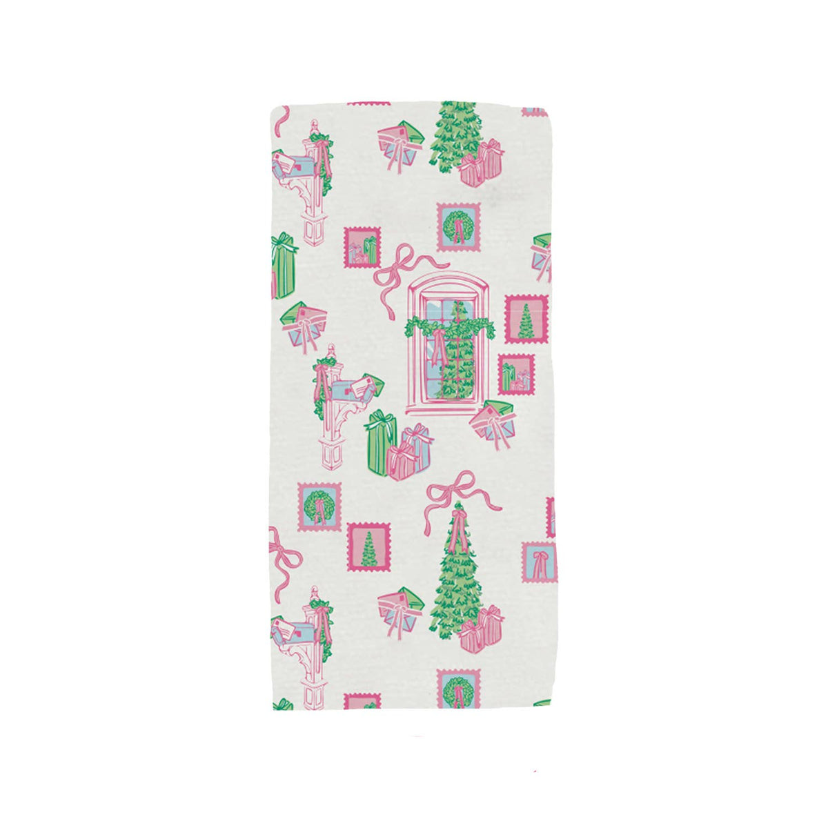 Mary Square Christmas Cottage Pattern Tea Towel