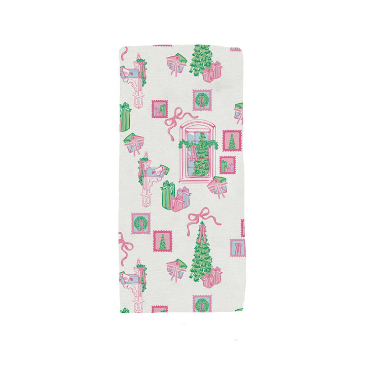Mary Square Christmas Cottage Pattern Tea Towel