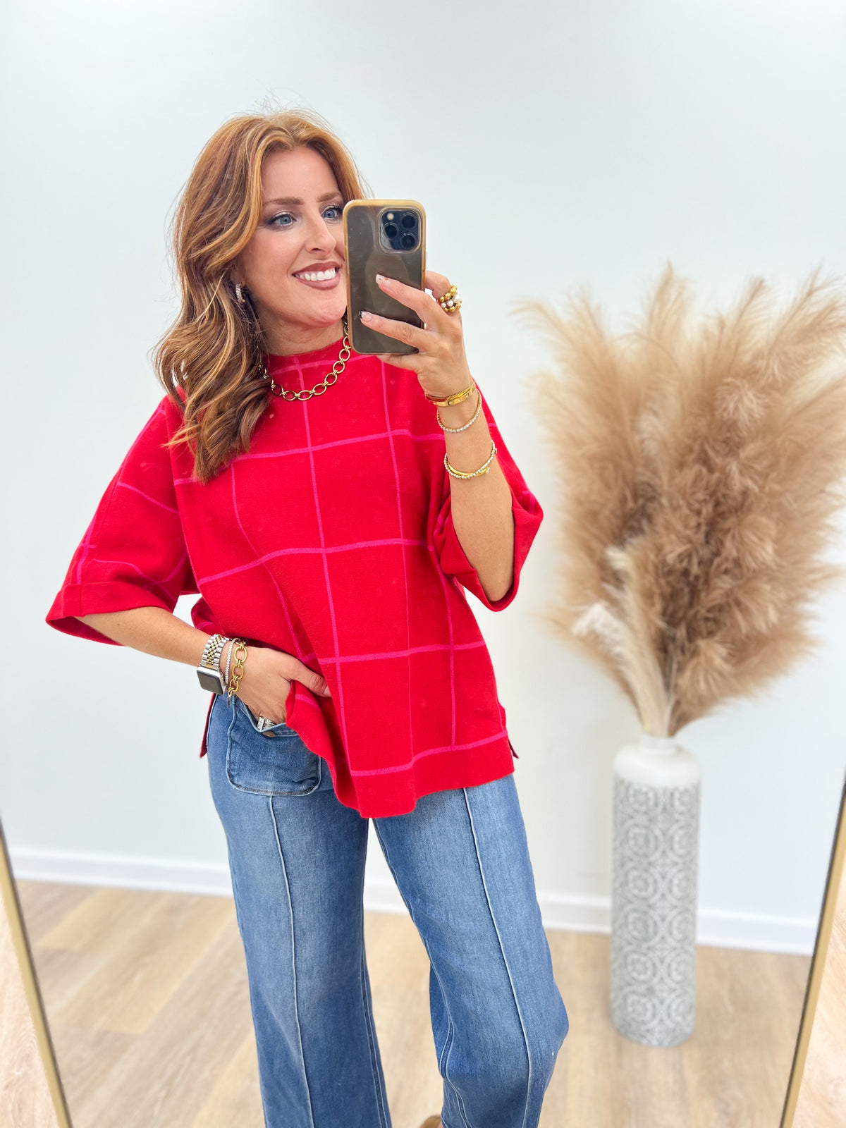 Jodifl Mock Neck Cuffed SS Sweater Top