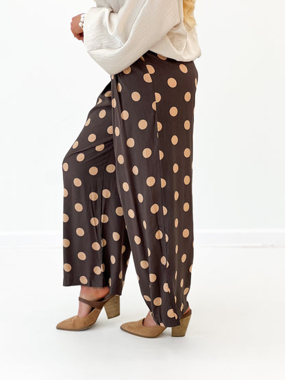 Umgee Polka Dot High Waist Pleated Wide Leg Pants