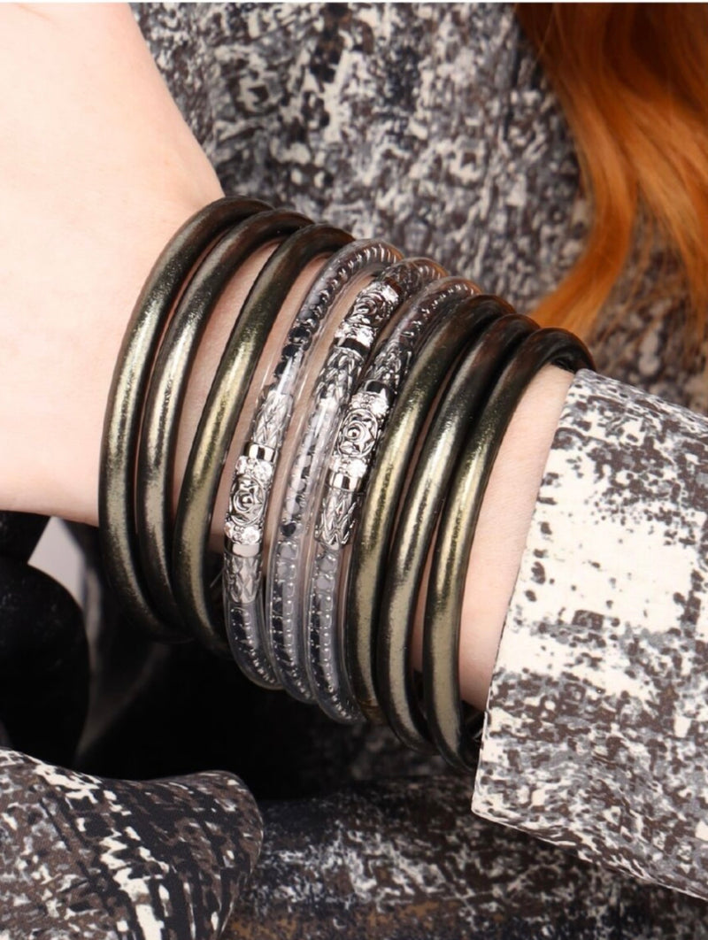BuDhaGirl Black Spinel Three Queens All Weather Bangles