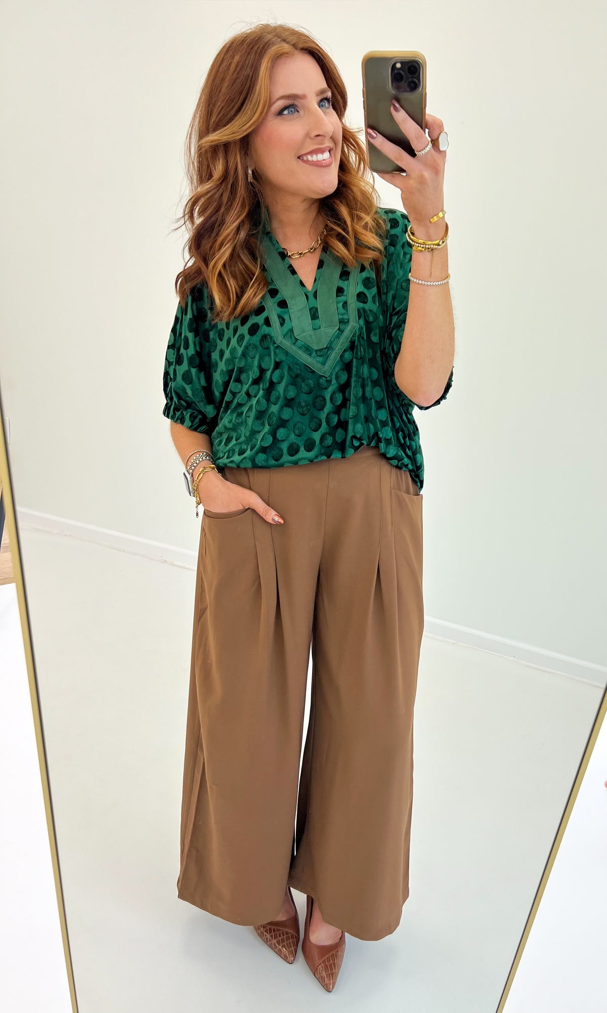 Umgee Velvet Polka Dot Blouse