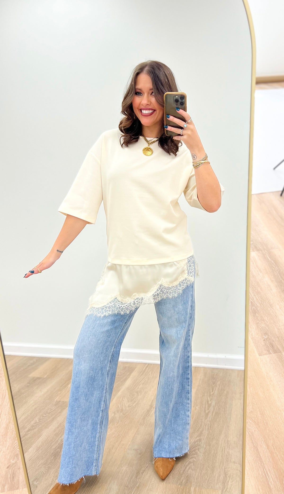 Glam Asymmetric Lace Trim Top