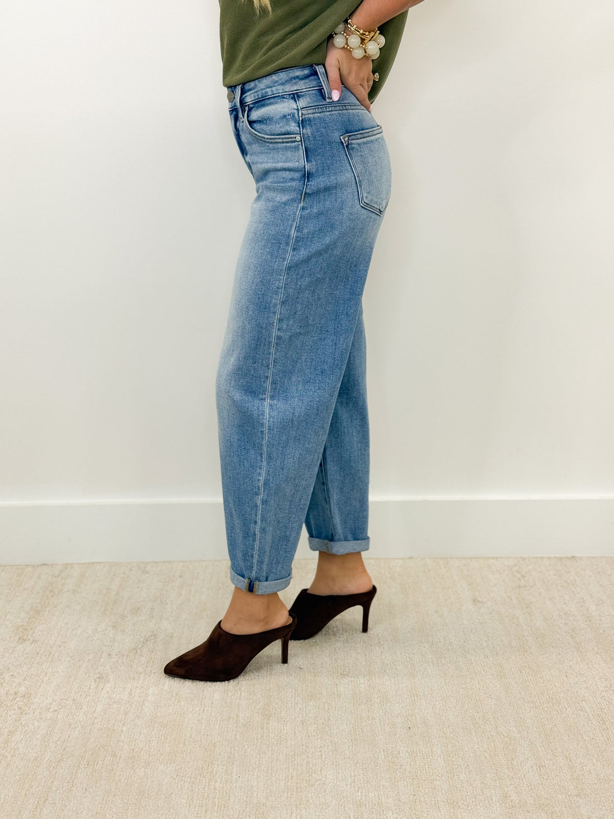 Risen High Rise Crop Mild Barrel Cuff Jeans