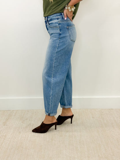 Risen High Rise Crop Mild Barrel Cuff Jeans
