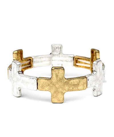 Golden Stella Multi Metal Stretch Bracelet in Oxide Two Tone