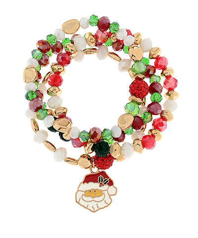 Golden Stella 4 Row Christmas Santa & Beads Bracelet in Multi/Gold