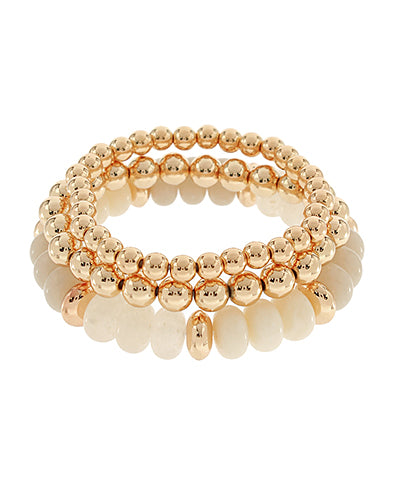 3 Row Marble & CCB Bead Bracelet in Ivory/Gold
