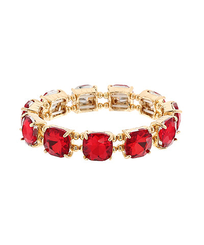Golden Stella Christmas Cushion Cut Glass Stone Bracelet in Red/Gold