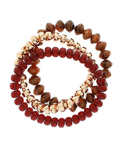Golden Stella 3 Row Multi Bead Bracelet in Brown/Gold