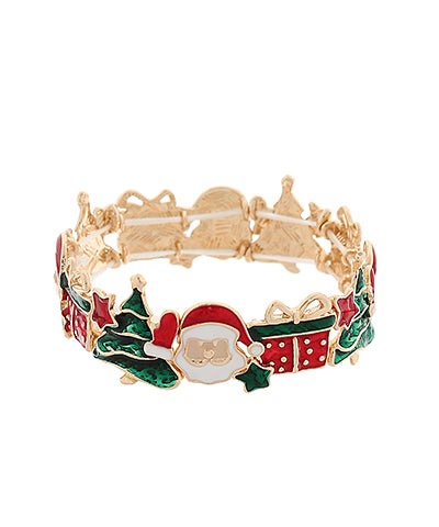 Golden Stella Christmas Theme Enamel Bracelet in Multi/Gold