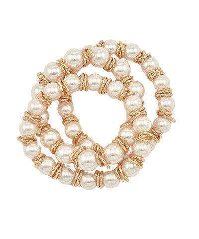 Golden Stella 3 Row Pearl Bracelet in Cream