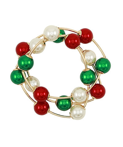 Golden Stella Christmas 3 Row Pearl & Curved Bar Bracelet in Multi