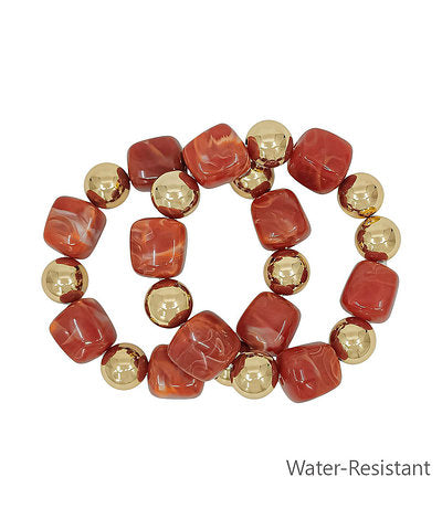 2 Row Square Bead & CCB Bracelet in Orange