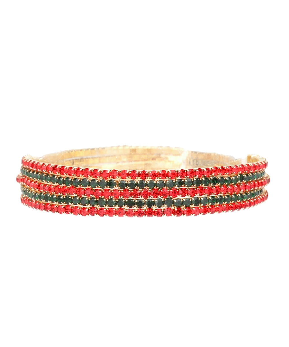 Golden Stella 5 Row Christmas Pave Crystal Bracelet in Multi