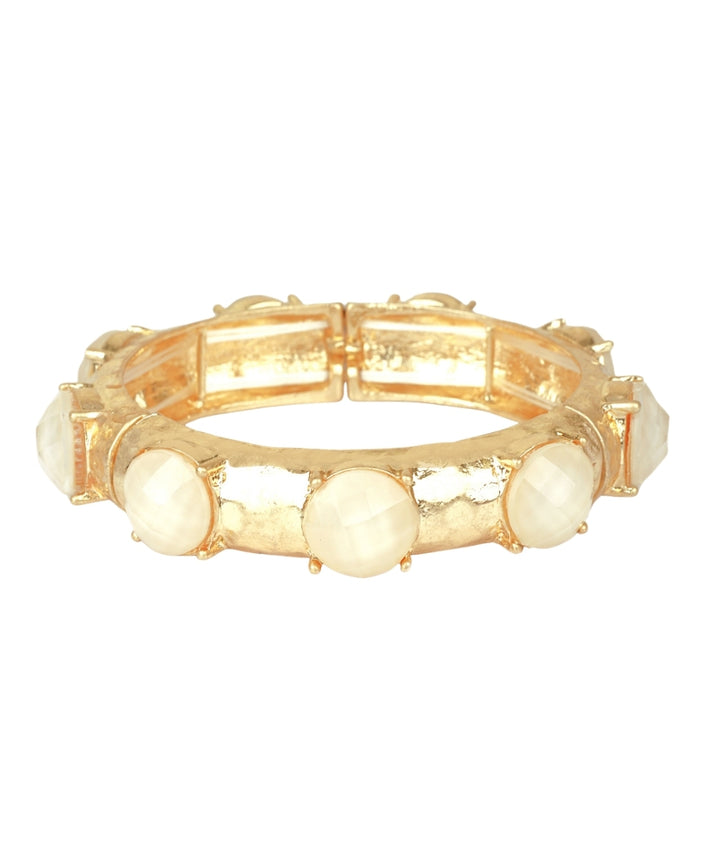 Golden Stella Faceted Round Stone & Textured Bracelet in Beige