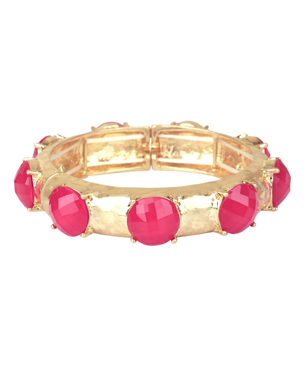 Golden Stella Faceted Round Stone & Textured Bracelet in Fuchsia