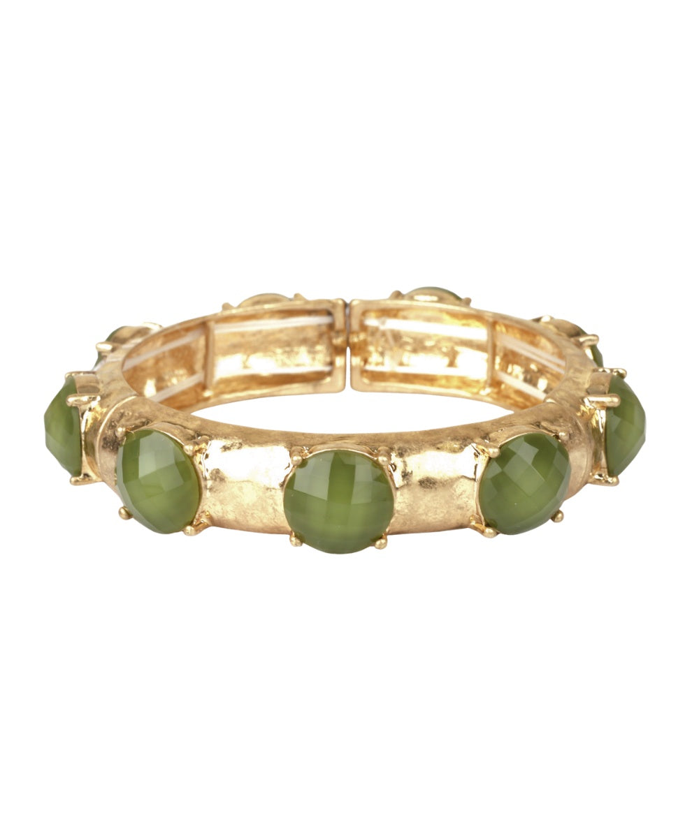 Golden Stella Faceted Round Stone & Textured Bracelet in Olive