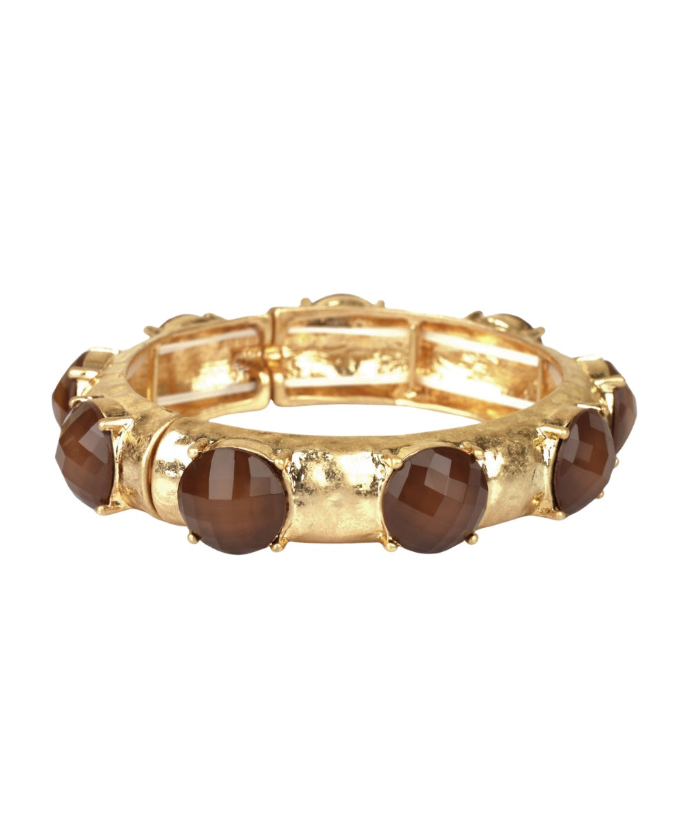 Golden Stella Faceted Round Stone & Textured Bracelet in Brown