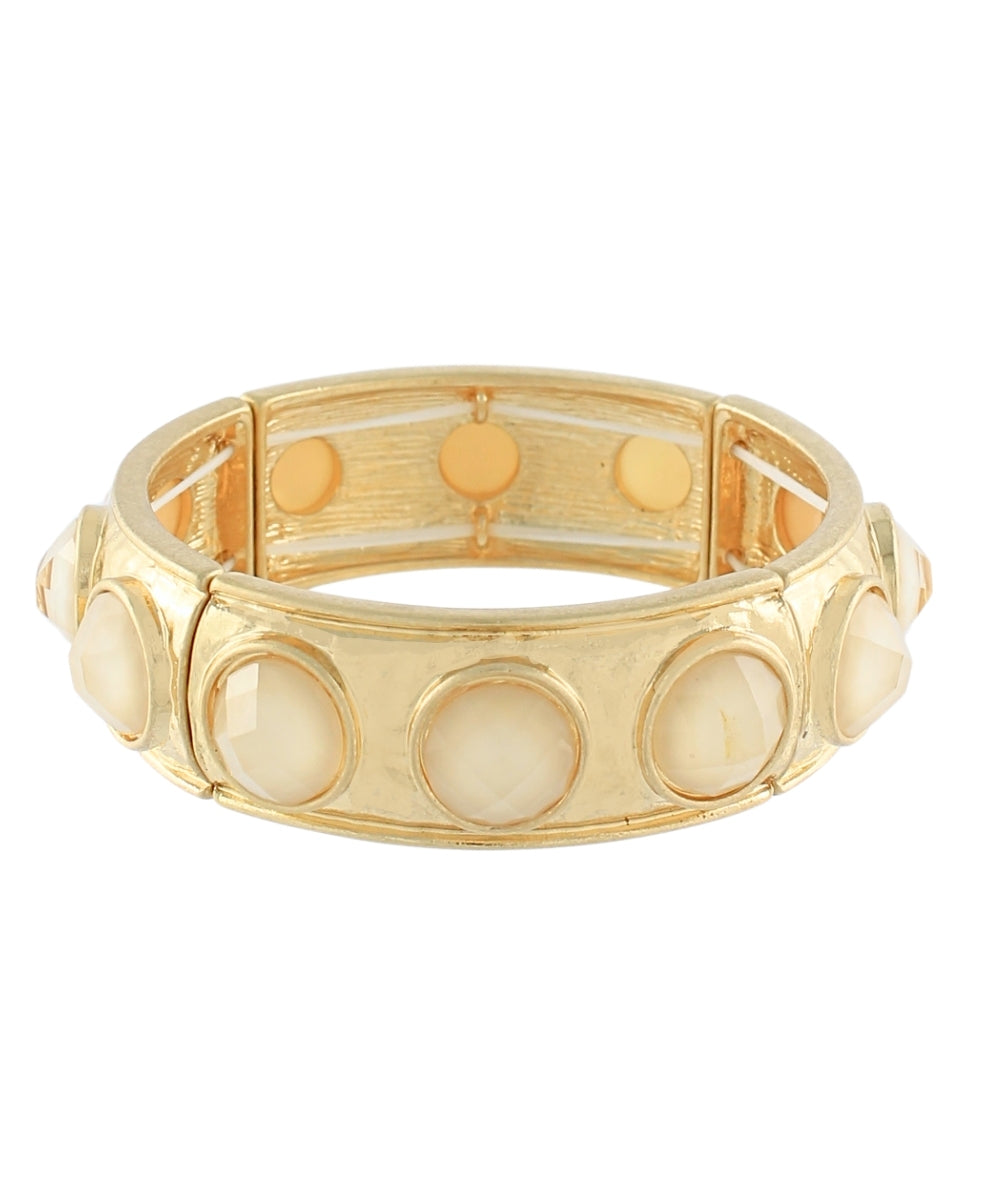 Golden Stella Faceted Round Stone Link Bracelet in Beige