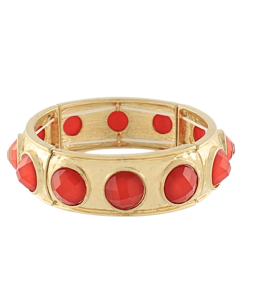 Golden Stella Faceted Round Stone Link Bracelet in Red