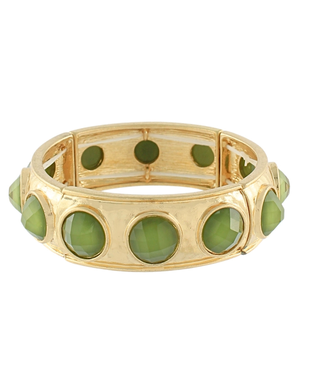 Golden Stella Faceted Round Stone Link Bracelet in Olive