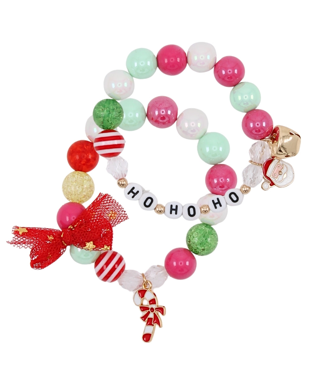 Golden Stella Christmas Theme 2 Row Bead Letter Bracelet in HOHO/Red