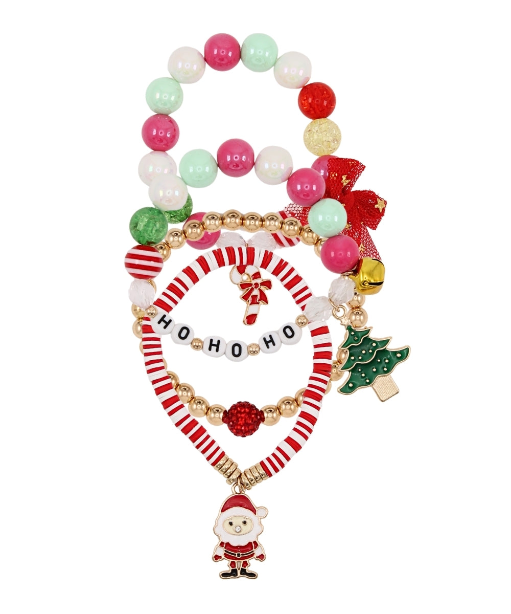 Golden Stella Christmas Theme 4 Row HOHOHO Bracelet in Red Multi