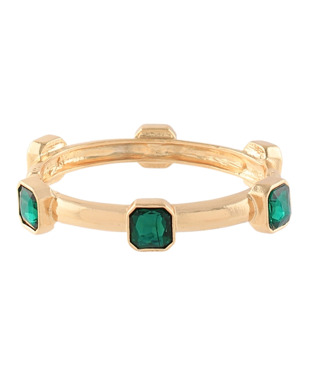 Golden Stella Square Stone Station Bracelet in Green