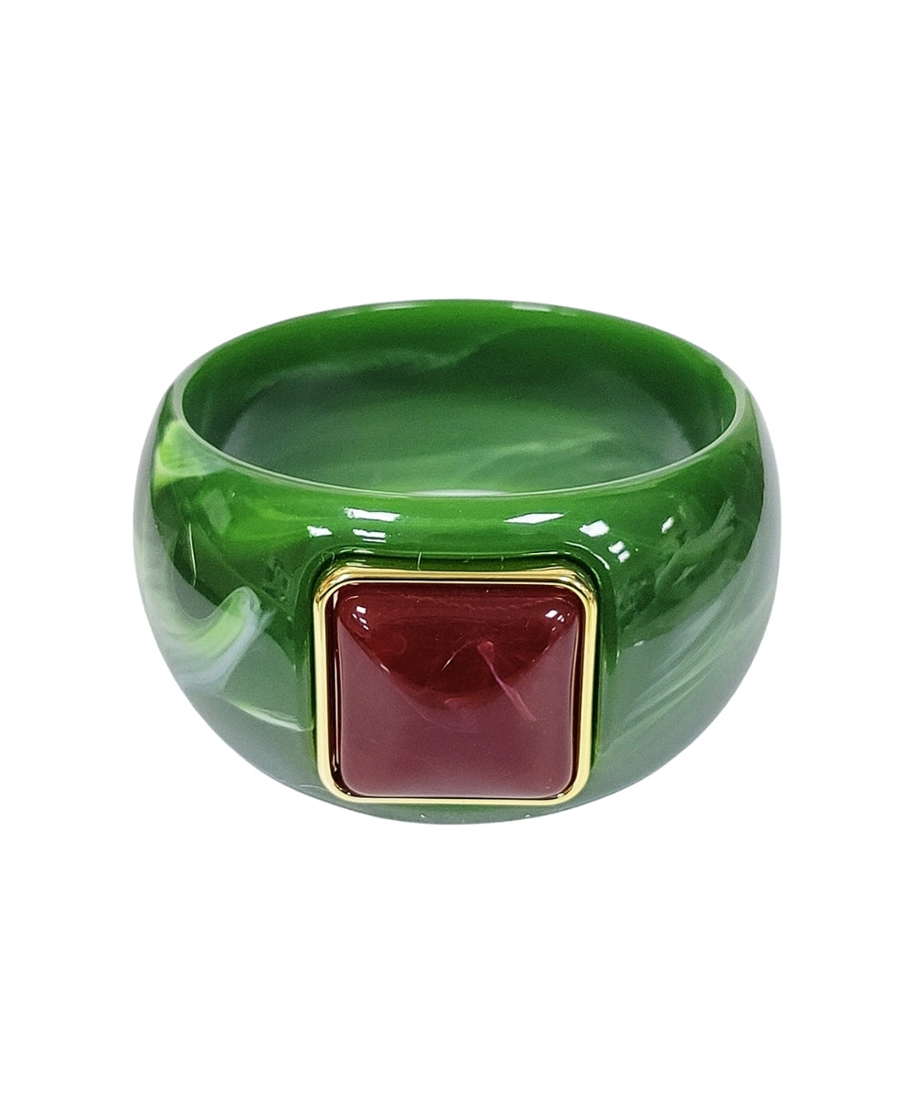 Golden Stella Graduated & Accented Square Stone Bangle in Olive/Burgundy