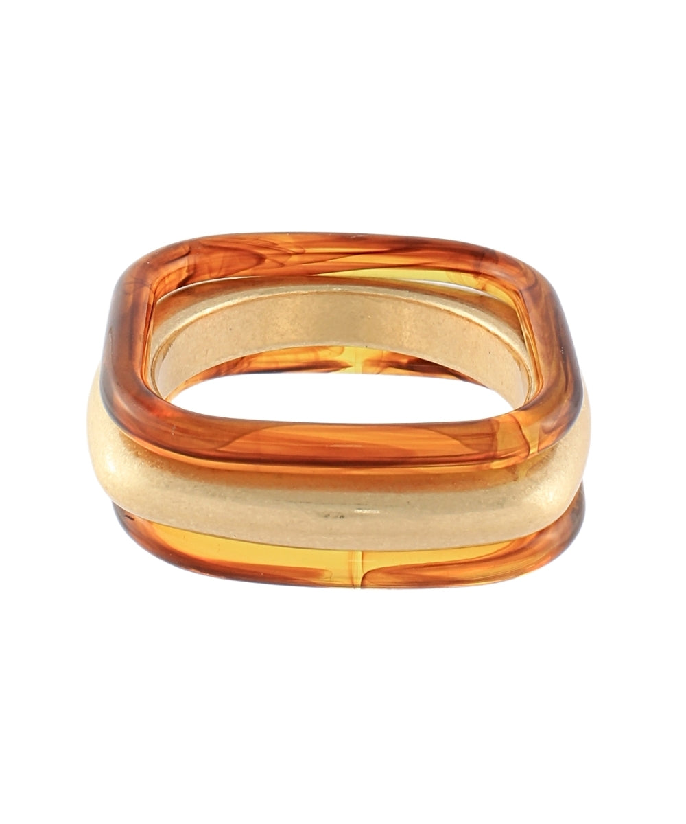 Golden Stella 3 Row Marble and Metal Square Bangle in Tortoise/Gold