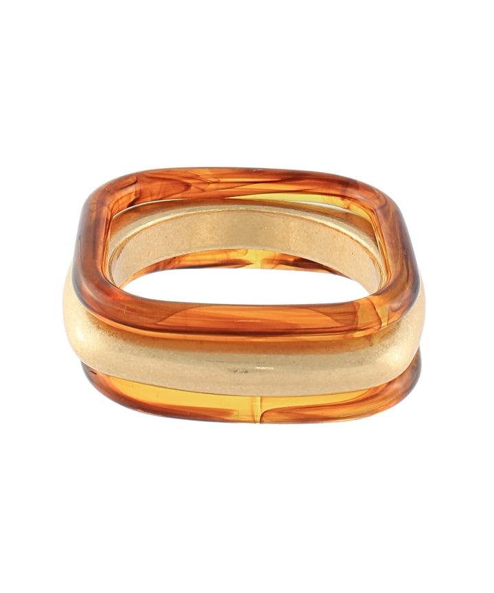Golden Stella 3 Row Marble and Metal Square Bangle in Tortoise/Gold