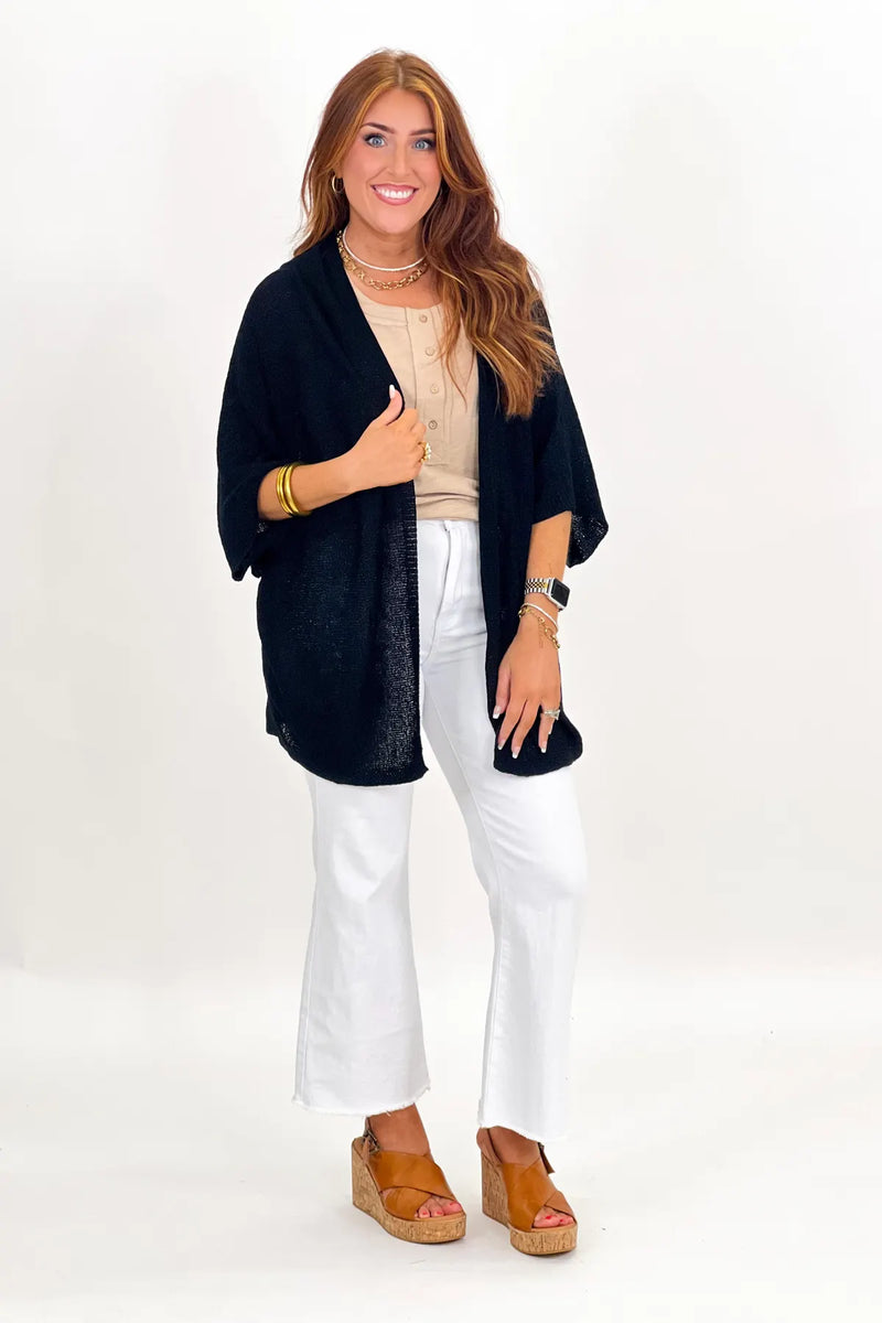 Black Dolman Short Sleeve Cardigan