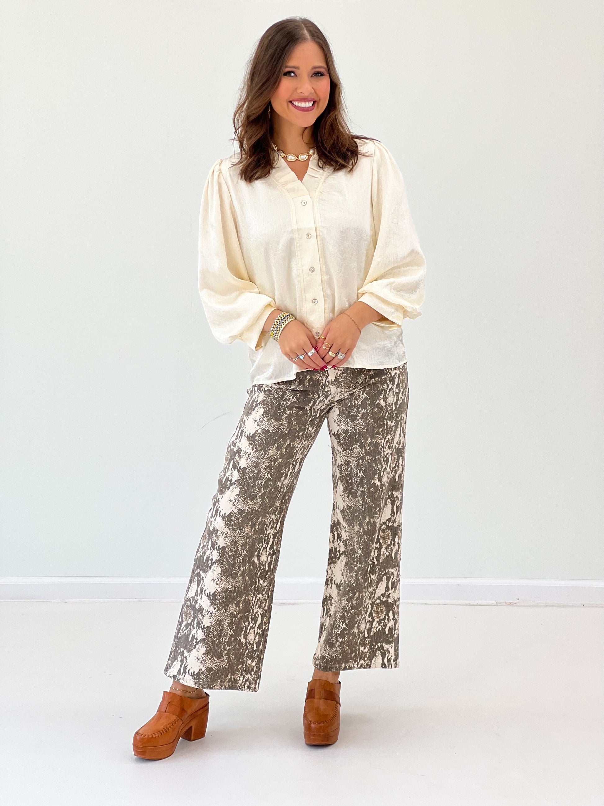 Entro Snake Print Cropped Wide Leg Pants