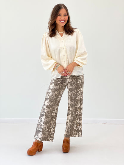 Entro Snake Print Cropped Wide Leg Pants