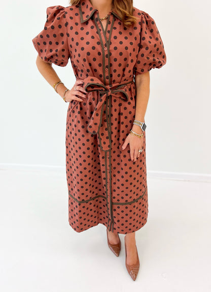 Jodifl Polka Dot Puff Sleeve Midi Dress
