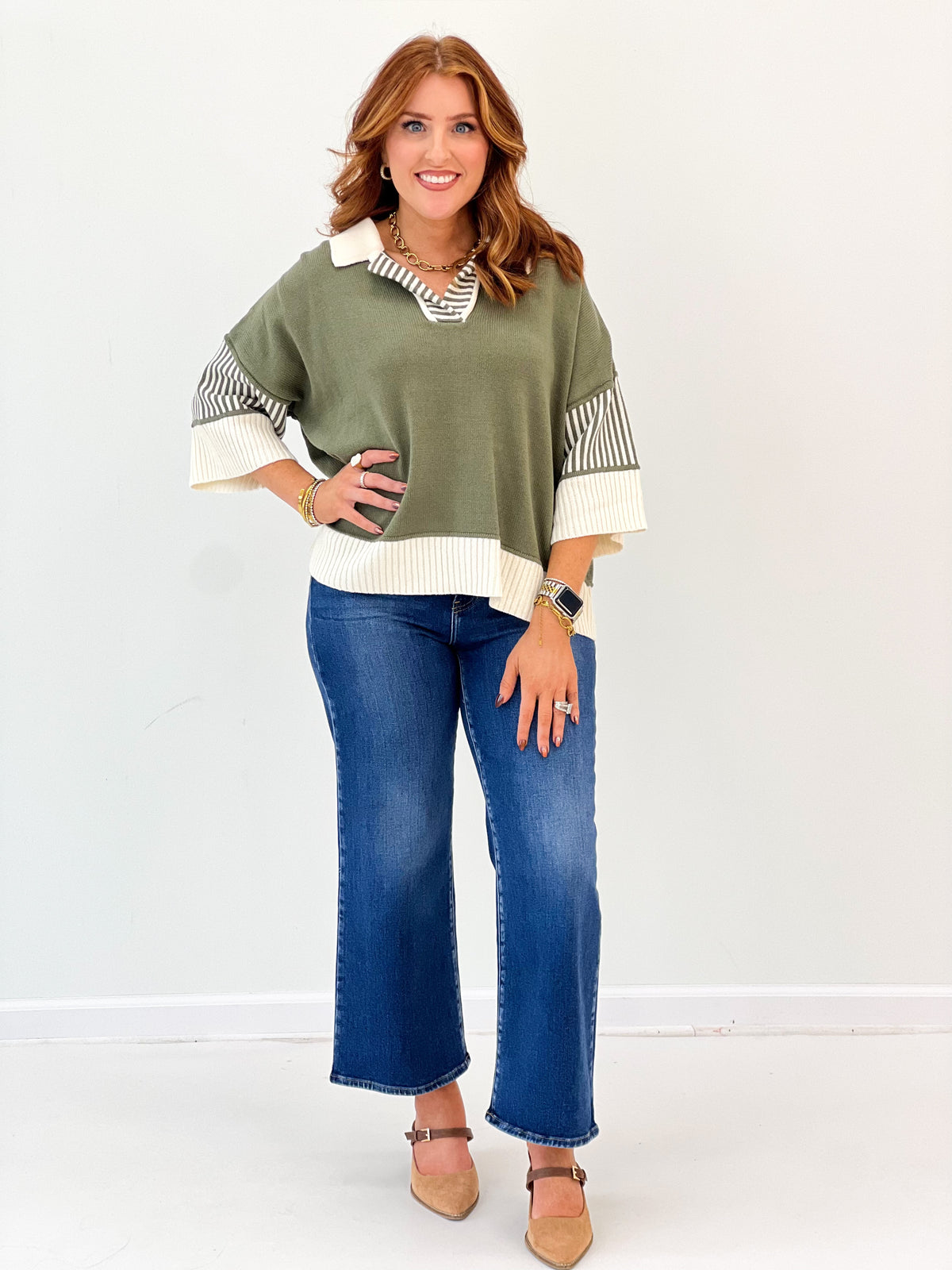 She & Sky Half Sleeve Sweater Top