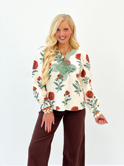 Jodifl Floral Embroidered Notched V-Neck Top