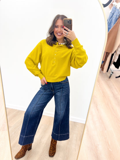 Charlotte Avery Cashmere-Blend Henley Pullover Batwing Top