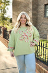 Pistachio 3/4 Sleeve Flower Patch Top