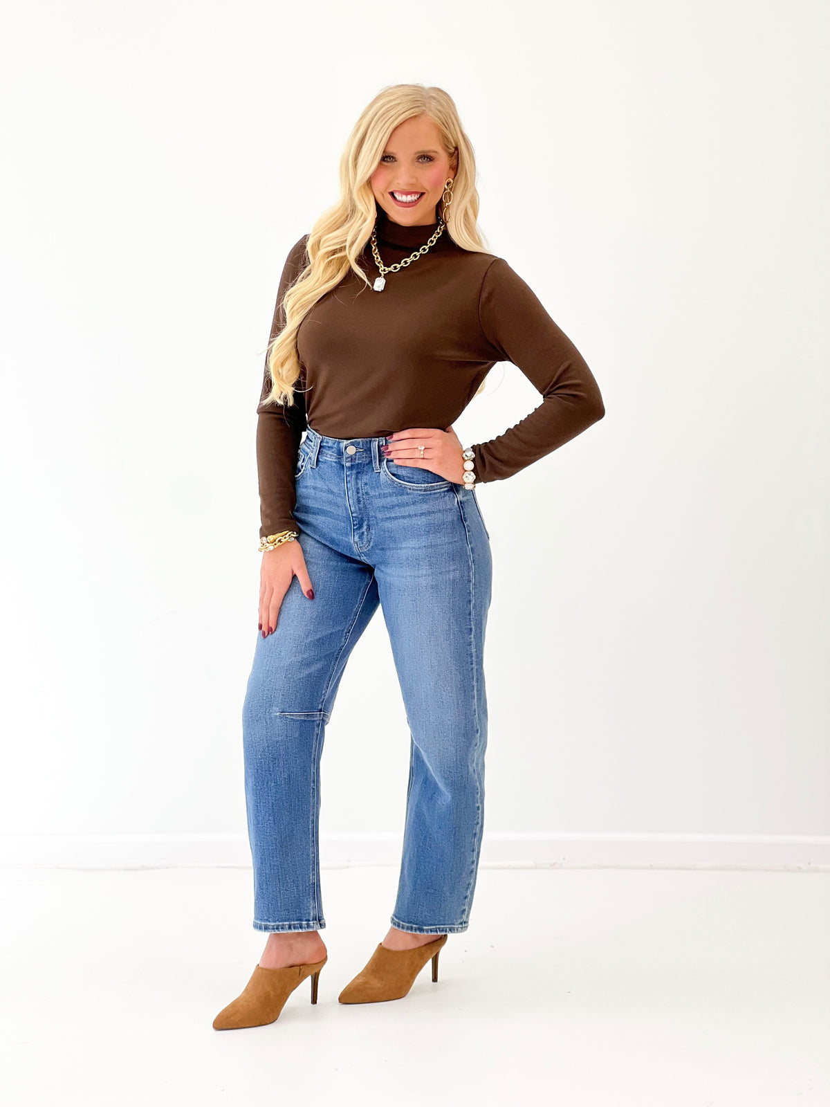 Staccato Mock Neck Long Sleeve Top