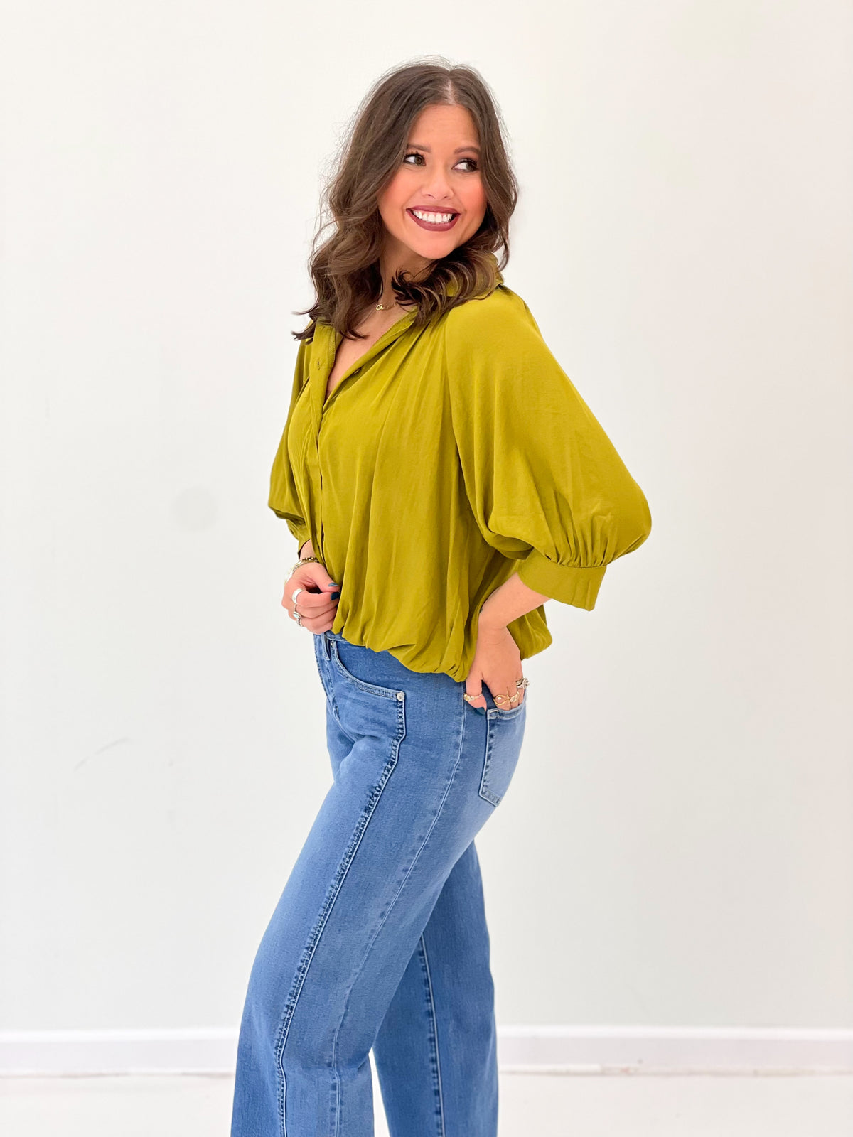 Glam Puff Sleeve Bubble Hem Shirt