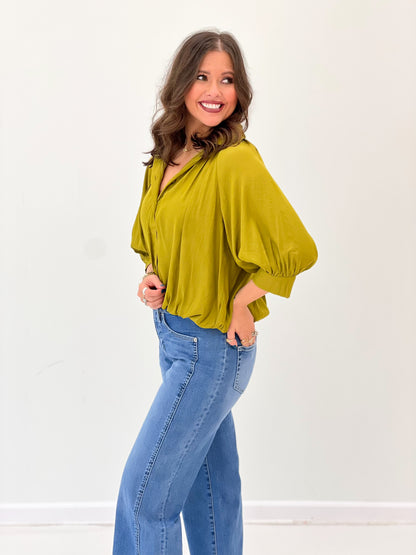Glam Puff Sleeve Bubble Hem Shirt