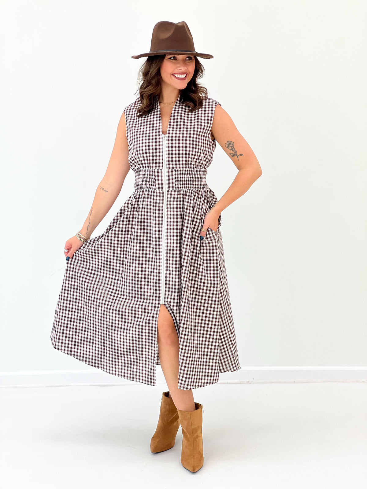 Heimish Gingham Smocked Waist Sleeveless Maxi Dress