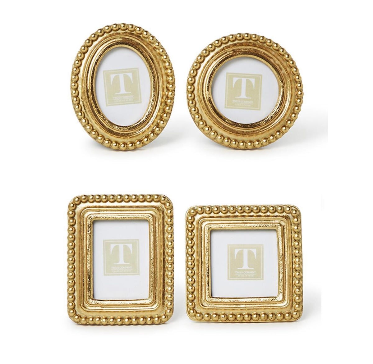 Two's Company Beaded Gold Picture Frame