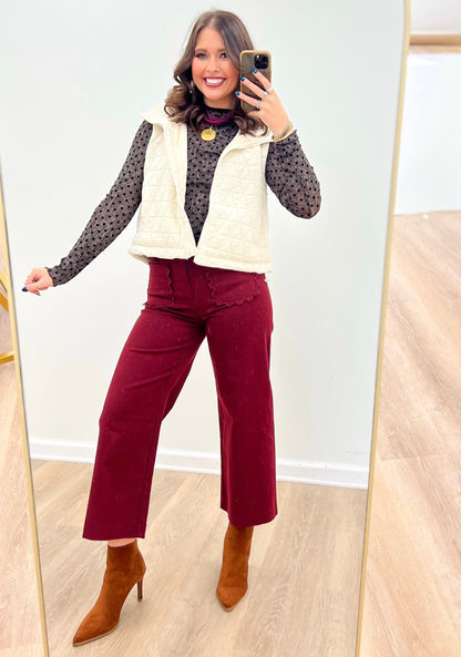 Ivory quilted collared vest, sleeveless diamond texture with open front detail