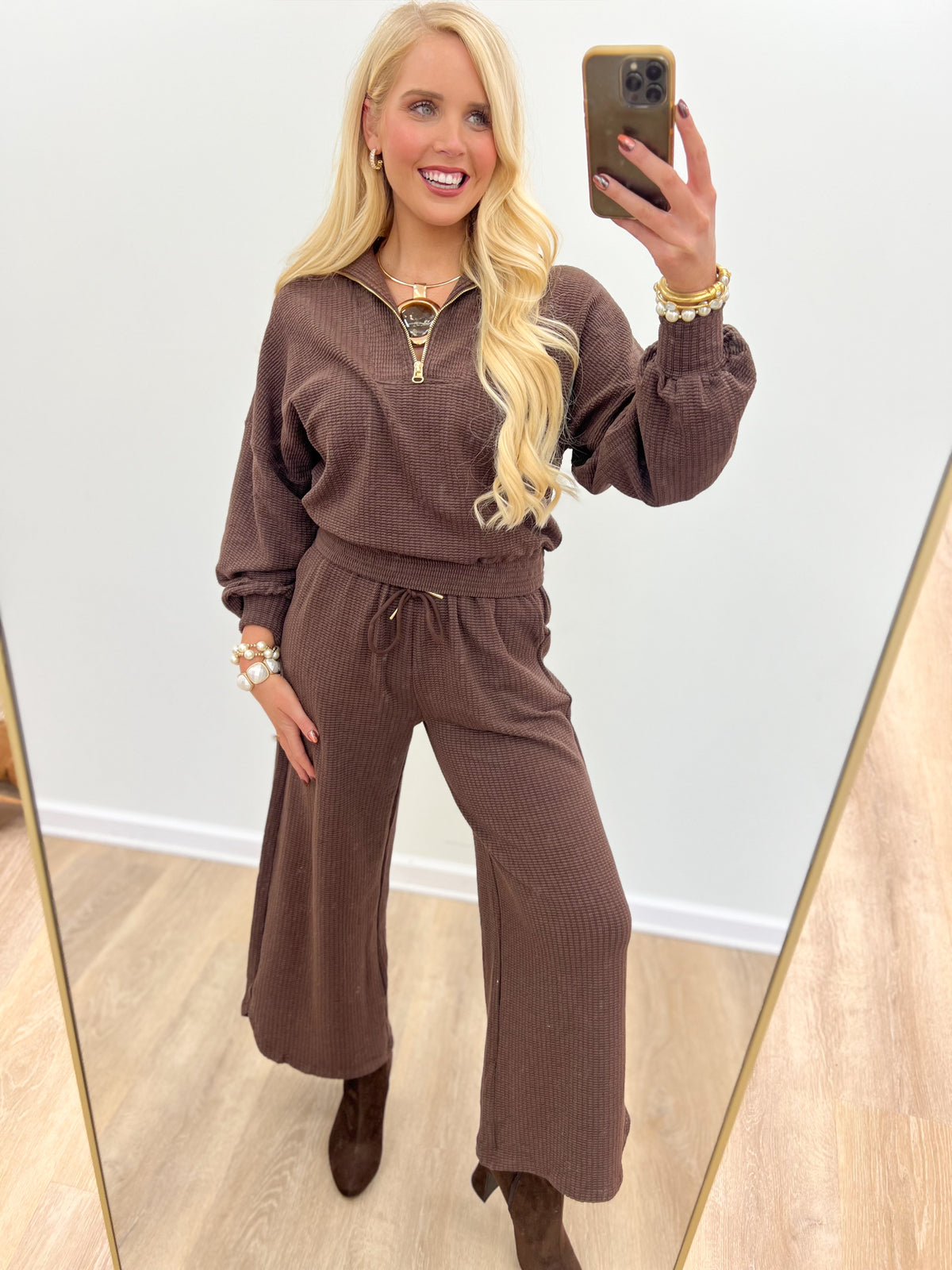 Gigio Textured Half Zip Pant Set