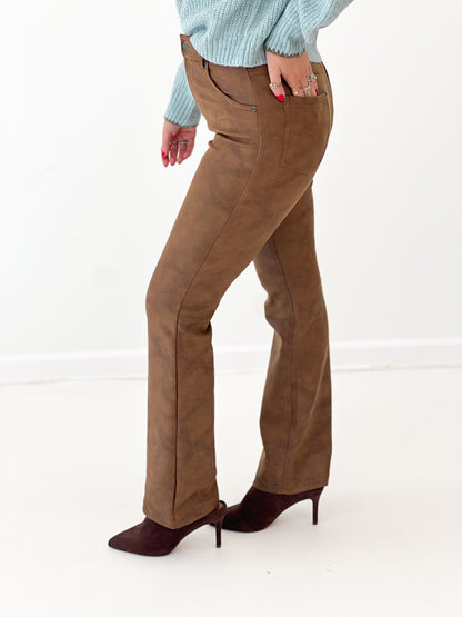 Gigio Faux Suede Bootcut Cropped Pants